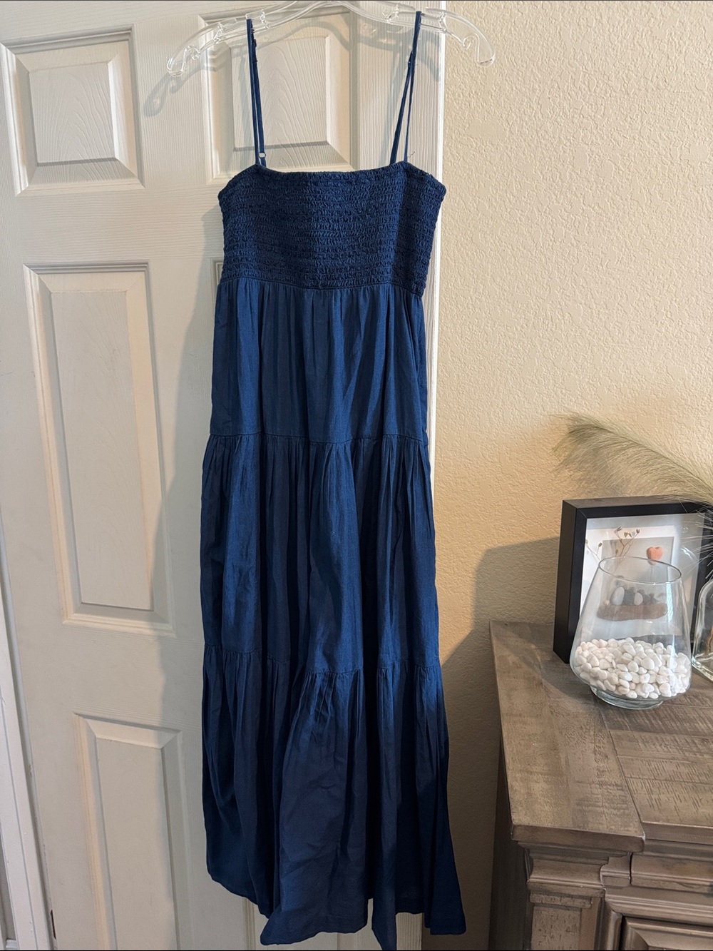 American Eagle Outfitters Navy Blue Tiered Maxi Dress with Smocked Top